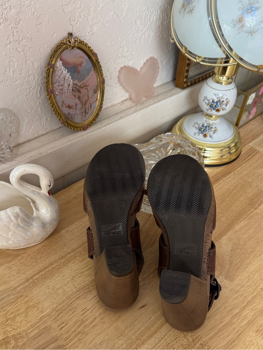Dansko Brown Leather Platform Clogs EU 37 Y2K Boho Chunky Heeled Sandals - Picture 4 of 15